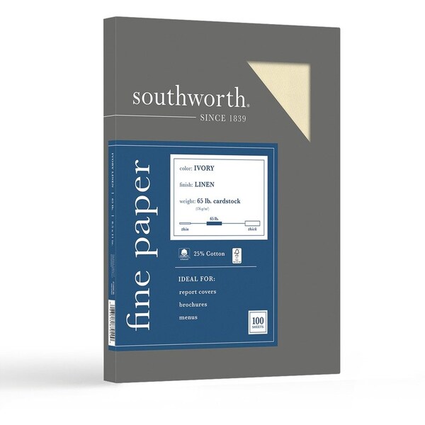 Southworth Paper, Linen, 25%Ctn, 65#, Ivry, PK100 SOUZ560CK - main